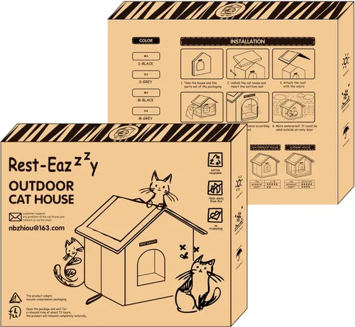 Miniatura 8 de Rest-Eazzzy Casa para gatos al aire libre, resistente a la intemperie y aislada, con alfombrilla y toldo, fácil de poner, refugio para gatos