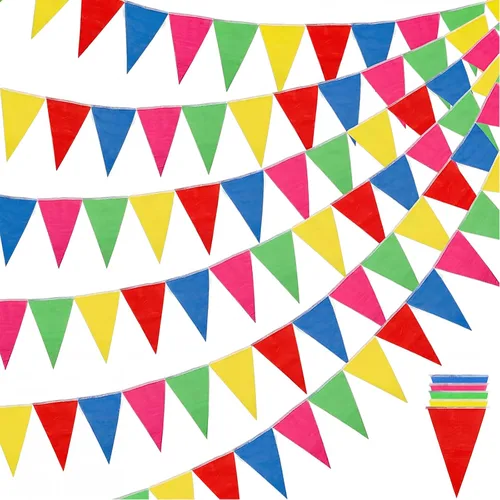RUBFAC Banderines coloridos de 1020 pies, 720 unidades, banderines multicolores, banderines triangulares, guirnalda para gran apertura, decoración