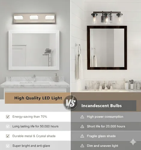 Miniatura 5 de Luces de Tocador de Níquel Cepillado para Baño - Lámpara de Tocador de 3 Luces - Apliques de Pared LED Regulables - Luz Diurna 5500K - Elegantes