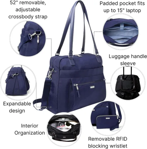 Miniatura 5 de Baggallini Overnight Expandable Laptop Tote with RFID Phone Wristlet Azul marino
