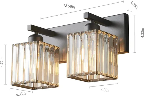 Miniatura 7 de Moderna lámpara de pared de tocador de baño de cristal negro de 2 luces Negro recto.
