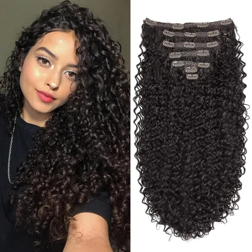 Miniatura 17 de Extensión de cabello humano con clip de onda profunda de 24 pulgadas, postizo de doble trama, sintético para mujeres, extensiones de cabello grueso
