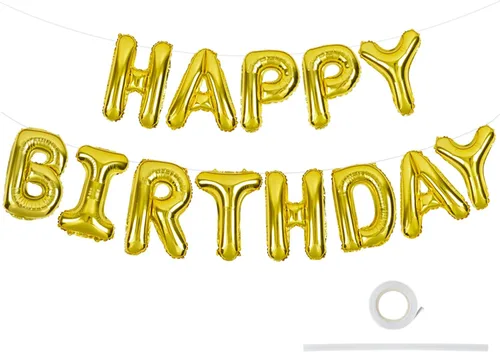 Miniatura 46 de TONIFUL Pancarta de Globos Negros de Feliz Cumpleaños de 16 Pulgadas con Letras de Papel de Aluminio Mylar, Cartel Banderín Reutilizable
