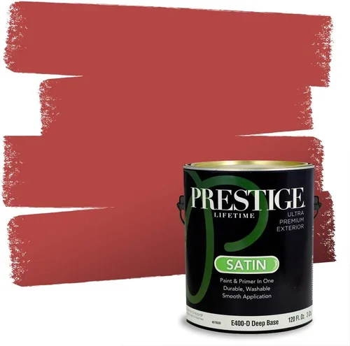 Miniatura 178 de Prestige Paints E100-T-SW6591 Pintura exterior e imprimación en uno, 1 galón, plano, combinación comparable de Sherwin Williams Amaryllis, 1 galón