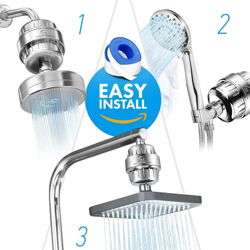Miniatura 5 de AquaHomeGroup Filtro de cabezal de ducha para agua dura, 20 etapas + 5 cartuchos de repuesto, elimina cloro, flúor y otros productos químicos