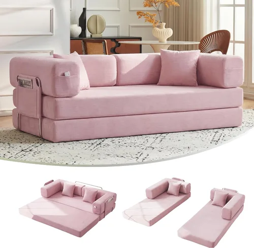 Miniatura 12 de Sofá cama convertible de 79 pulgadas con almohadas, sofá cama plegable de pana con marco de forma fija, sofá sin hueso para sala de estar