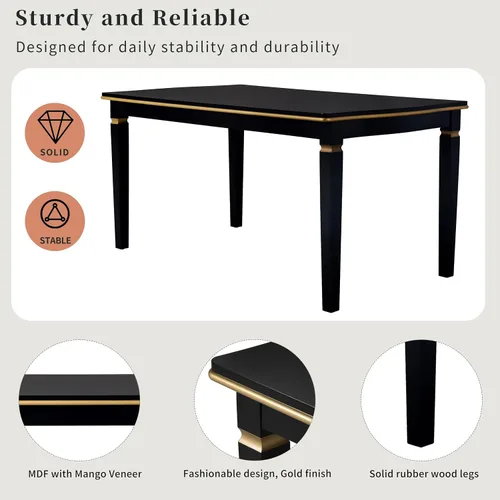 Miniatura 4 de Harper & Bright Designs Juego de 6 sillas de mesa de comedor de cocina, mesa rectangular de 60 pulgadas y 4 sillas copetudas de respaldo alto y 1