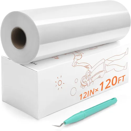 HTVRONT Vinilo HTV de transferencia de calor blanco - 30,5 cm x 36,6 metros de vinilo blanco para planchar para camisetas, rollo de vinilo HTV para