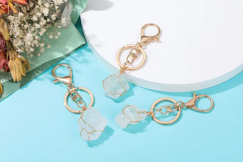 Miniatura 3 de Jovivi Llavero de piedra de cristal de cuarzo crudo natural, envuelto en alambre irregular, llavero de cristal curativo para mujeres y hombres