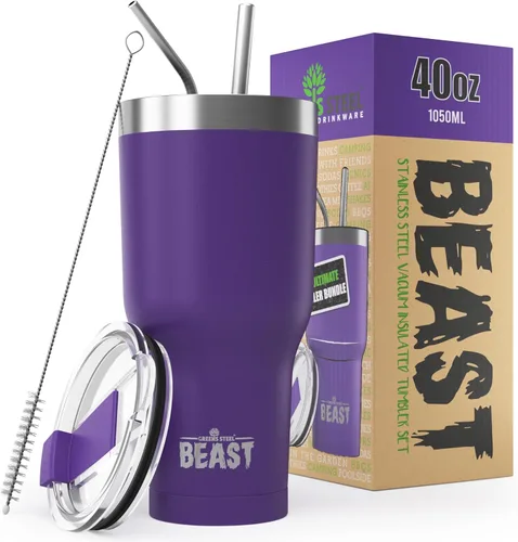 Miniatura 56 de Beast Vaso Térmico de 30 oz de Acero Inoxidable con Aislamiento al Vacío para Café y Hielo de Doble Pared Termo de Viaje (Rojo Arándano)