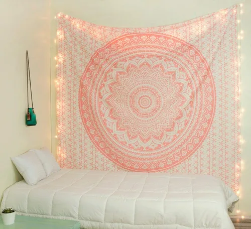 Popular Handicrafts Original Ombre - Tapiz indio Mandala para pared, ornamento hippie, colcha bohemia con brillo metálico