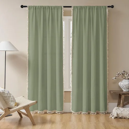 Miniatura 14 de Joydeco Cortinas Bohemias Beige de 63 Pulgadas de Largo 2 Paneles, Cortinas de Granja Bohemias Súper Suaves con Borlas, Cortinas Semitransparentes