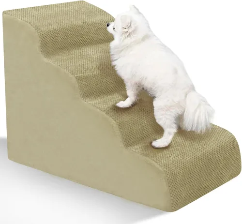 Miniatura 23 de Escaleras para Perros para Perros Pequeños - Rampa de Espuma de Alta Densidad, Pasos Extra Anchos para Mascotas con Fondo Antideslizante para Camas