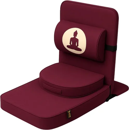 Miniatura 11 de Friends Of Meditation Silla de Buda plegable 4 en 1, asiento de yoga ergonómico con zafu de media luna, soporte lumbar desmontable y funda de Azul