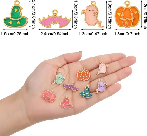 Miniatura 2 de Hicarer Colgantes de aleación de Halloween DIY para Halloween, calabaza, fantasma, mago, sombrero de mago, joyería para hacer joyas, collares