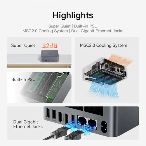 Miniatura 4 de Mini PC Beelink EQR5 con AMD Ryzen 5 Pro 5650U (6C/12T, hasta 4.2 GHz), 16 GB DDR4, 500 GB SSD PCIE3.0, Mini Computadora con Dual LAN, Soporta