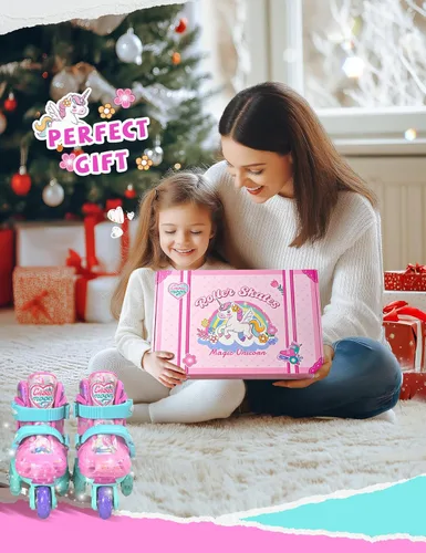 Miniatura 7 de Patines de unicornio para niños pequeños, patines de entrenamiento para niños con triple protección de seguridad, patines de 4 tamaños ajustables