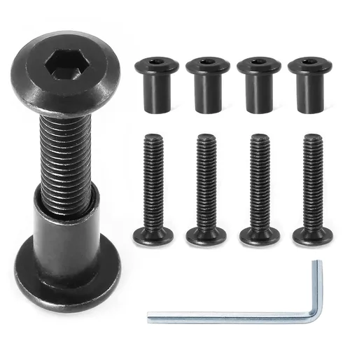 Miniatura 11 de 10 pares (20 piezas) M6 x 0.630 in Tornillo hexagonal con llave Allen, pernos de conector plateados para muebles, tornillos avellanados M6, tuercas