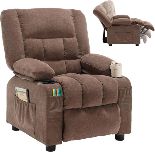 Miniatura 8 de BOSMILLER Silla reclinable para niños, sillón reclinable con respaldo para tazas y bolsillos laterales, reposapiés ajustable y reposacabezas