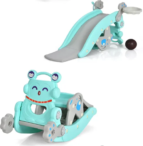 Costzon - Juego de tobogán para niños pequeños de 5 en 1, juguete con columpio, tobogán para niños con taburete desmontable, aro de baloncesto y