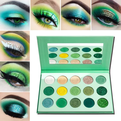 Paleta de sombra de ojos verde de Afflano, sombra de ojos verde con purpurina altamente pigmentada, paletas de maquillaje verde esmeralda de