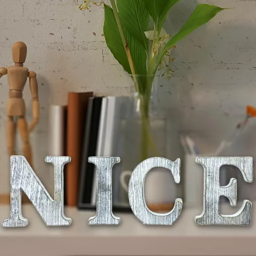 Miniatura 6 de Letras de madera rústica sin terminar de 6 pulgadas para decoración de pared, letras decorativas de pie en rodajas, decoración de tablero