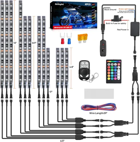Miniatura 9 de Nilight - TL-35 Kit de luces LED RGB para motocicleta, 12 piezas, impermeable, multicolor, lámpara de luces de atmósfera con controles remotos