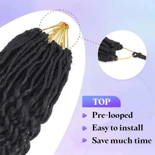 Miniatura 3 de Goddess Locs Cabello de Ganchillo de 24 Pulgadas Ondas Profundas 8 Paquetes Nuevos Locs Sintéticos Suaves Trenzas de Ganchillo Extensiones de 1b