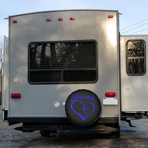 Miniatura 6 de Blessed Heart with Cross Blue Spare Tire Cover Dust-Proof Wheel Tire Cover Fit Trailer, RV, SUV and Many Vehicle 14 Inch