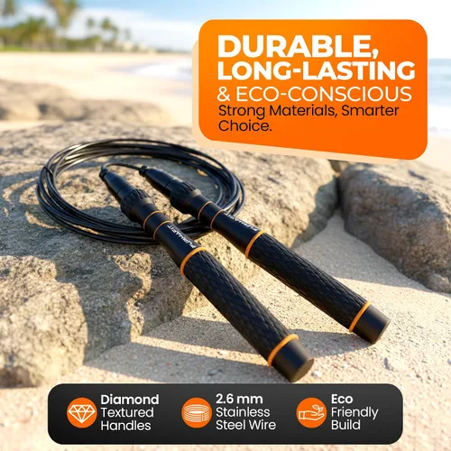 Miniatura 4 de LYRA - Cuerda de saltar de velocidad ajustable – Rodamientos de bolas de 360°, cable de acero y asas de aluminio – Bajo doble rápido