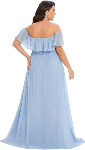 Miniatura 2 de Ever-Pretty Plus Women's Off Shoulder Short Sleeves Empire Waist Side Slit Chiffon Flowy Plus Size Bridesmaid Dresses