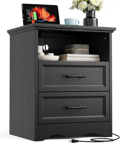 Miniatura 23 de YANSNWO Cómoda de Granja Negra para Dormitorio, Moderna Cómoda de 6 Cajones, Cómoda Alta de 44" con Manijas de Metal Cepillado, Organizadores