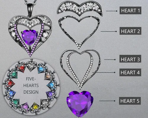 Miniatura 112 de Collar de cristal de 5 corazones, chapado en oro rosa de 18 quilates, colgante con cadena de plata de ley 925 de 18 + 2 pulgadas, joyería de piedra