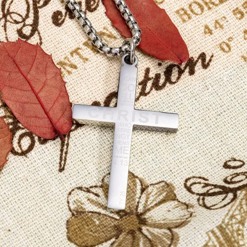 Miniatura 6 de Wolentty Collar de acero inoxidable con cruz de la bandera estadounidense grabada filipenses religiosos 413, joyería para hombres, Metal