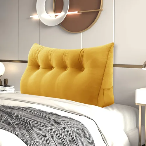 Miniatura 27 de Almohada de Cuña para Cabecero, Almohada Bolster Grande para Lectura, Almohadas para Sentarse en la Cama para Adultos, Cojín Triangular de Amarillo
