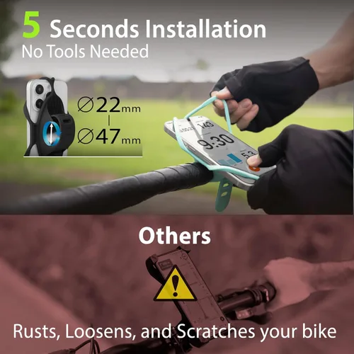 Miniatura 5 de Bone Bike Tie 5, soporte de teléfono celular para manillar, soporte de silicona sin arañazos con diseño antideslizante y absorbente de golpes, Negro