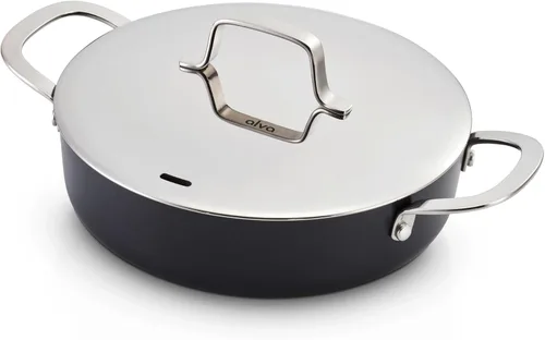 Alva Maestro - Sartén antiadherente de cerámica de 3.5 cuartos de galón con tapa, color negro, sin PTFE, PFOA o PFAS, apta para inducción y horno,