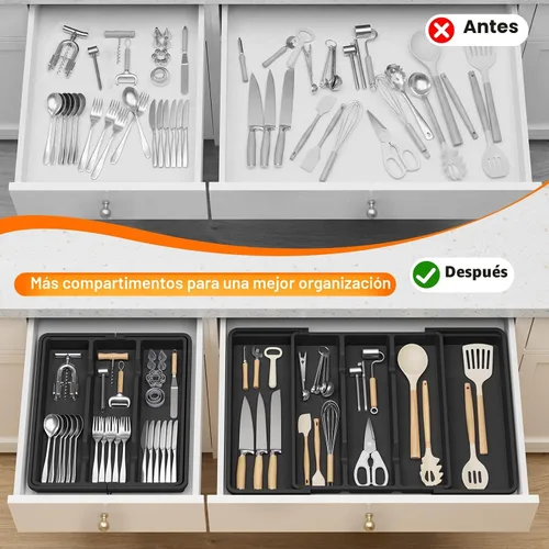 Miniatura 4 de Organizador grande de cubiertos, organizador de cajones de utensilios expandible para cajones de cocina, organizador de cajones de cocina
