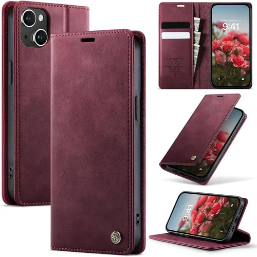 Miniatura 40 de Funda tipo cartera para iPhone 13 de piel tipo cartera con tarjetero y función atril, cierre magnético, bloqueo RFID, TPU a prueba de golpes