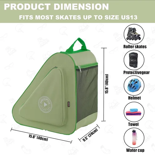 Miniatura 4 de HEXIFUL Bolsa para Patines de Hielo, En Línea, Roller y Quad - Para Niños y Adultos Hierba/Verde 014