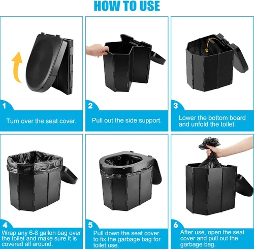 Miniatura 8 de PAHTTO Portable Camping Toilet, Folding Toilet for Adults with Lid and Retractable Toilet Paper Holder, Waterproof Porta Potty with Carry Bag and