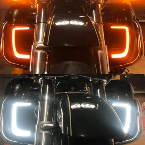 Miniatura 2 de Carenados de Pierna Inferiores Ventilados Guantera con Luces de Señales de Giro LED Compatibles con Harley Touring CVO Street Glide FLHX Road Glide