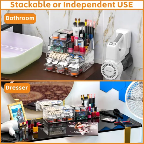 Miniatura 4 de Organizadores de maquillaje acrílicos transparentes y almacenamiento para tocador, organizador de cuidado de la piel para baño con 5 cajones