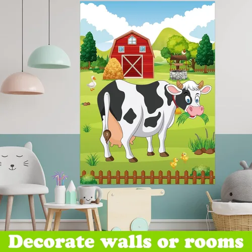 Miniatura 4 de PLULON Juega a Colocar la Cola en la Vaca Juego de Fiesta para Niños, Juego Temático de Granja y Vaca para Cumpleaños Animales Póster de Vaca