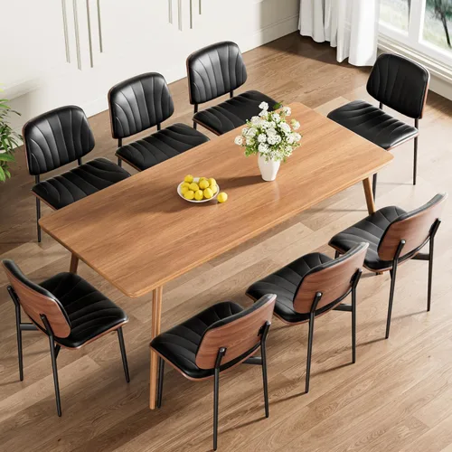 Miniatura 45 de REONEY - Juego de 4 sillas de comedor, modernas de mediados de siglo, tapizadas en piel sintética PU con respaldo de madera curvada de nogal y patas