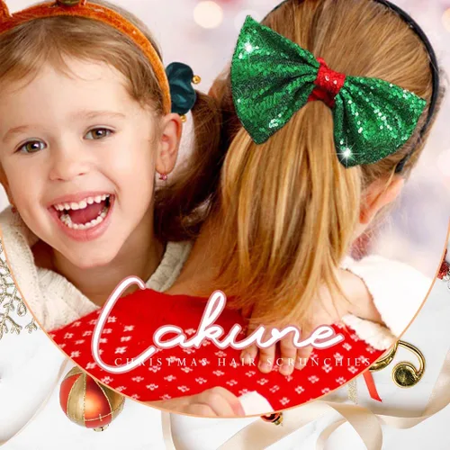 Miniatura 7 de CAKURE Coleteros para el cabello con lazo de Navidad, lazos verdes para el cabello, terciopelo rojo, banda elástica para el cabello, soporte