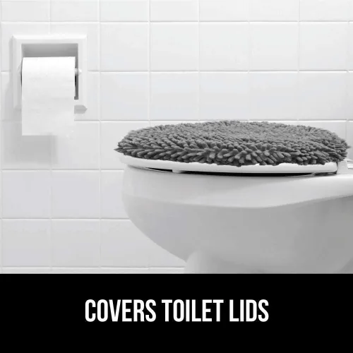 Miniatura 4 de Gorilla Grip Alfombra de baño de felpilla y tapa de inodoro, ambos en color gris, tamaño de la alfombra de baño 30 x 20 pulgadas, tamaño de la tapa
