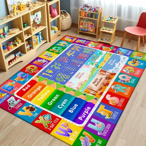 Miniatura 11 de 3x5 Pequeña Alfombra para Sala de Juegos y Aula de Niños - Alfombra Educativa del Alfabeto ABC con Animales, Números y Formas - Alfombra de Juguetes