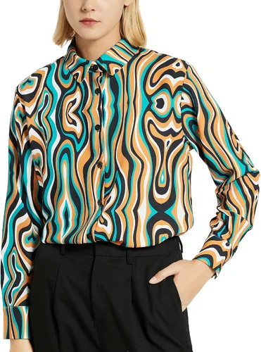 Miniatura 8 de Camisa clásica de botones para mujer, manga larga con cuello, blusa de gasa para trabajo y oficina