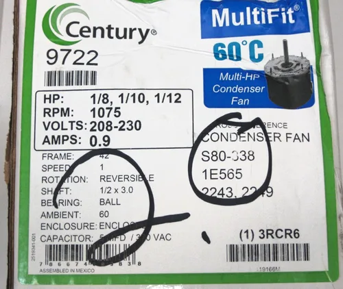 Miniatura 5 de A.O. Smith 9722 1/8, 1/10, 1/12 HP 208-230 voltios 1075 RPM motor soplador 9722